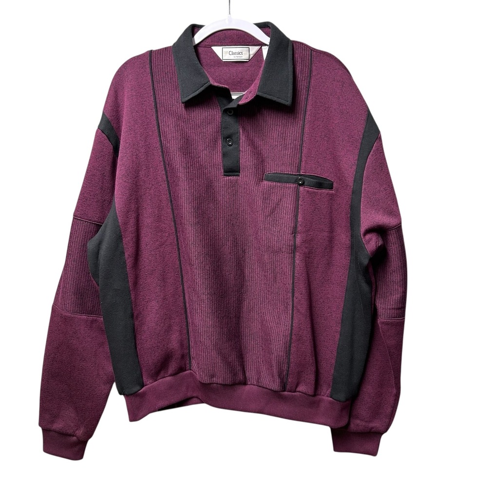 Classics by PalmLand Mens Burgundy Black Long Sleeve Polo Shirt Dad Sweater XL